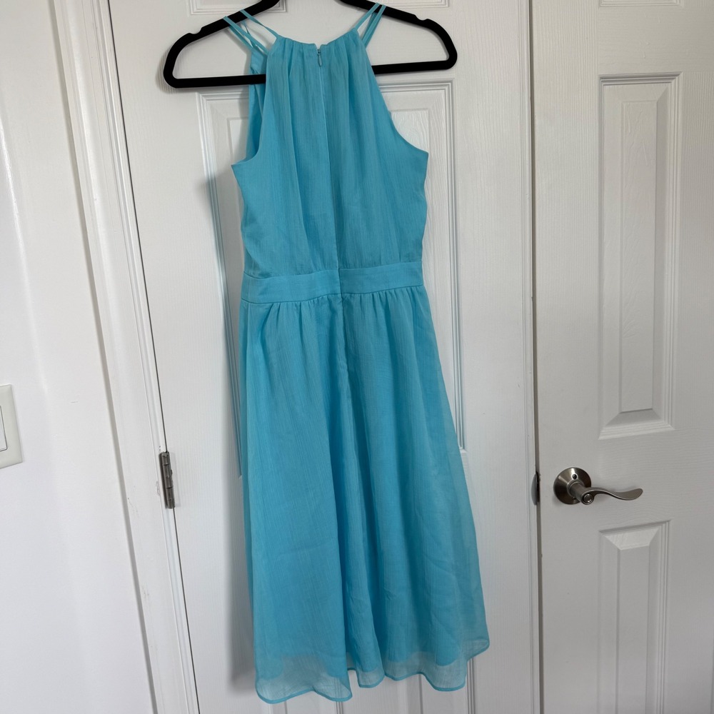 White House Black Market Baby Blue Halter High Low Chiffon Dress Size 0 EUC - Picture 4 of 14